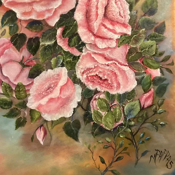 Pink Roses Painting Original Canvas Art - Picture 4 of 5